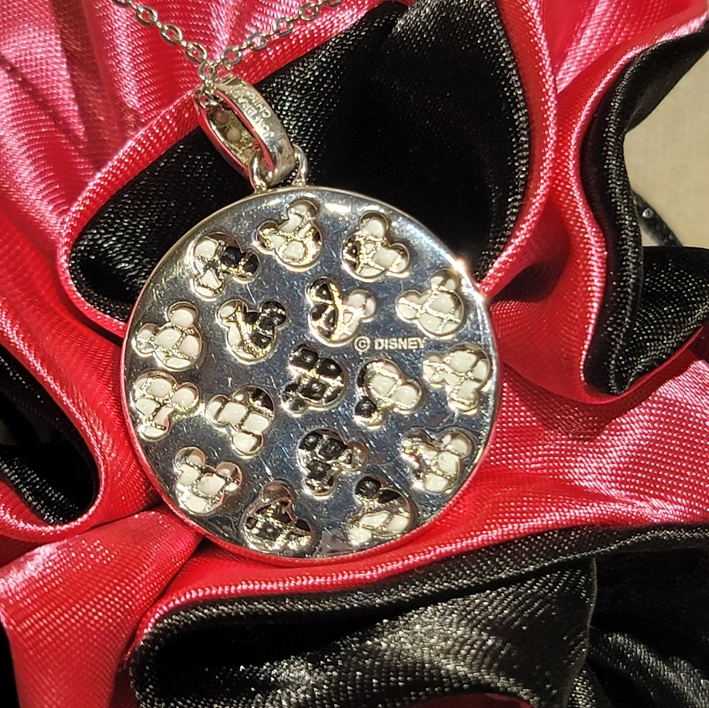 Mickey Mouse Silhouette Stainless Steel w/ Clear & Black Crystals Necklace - Picture 3 of 5